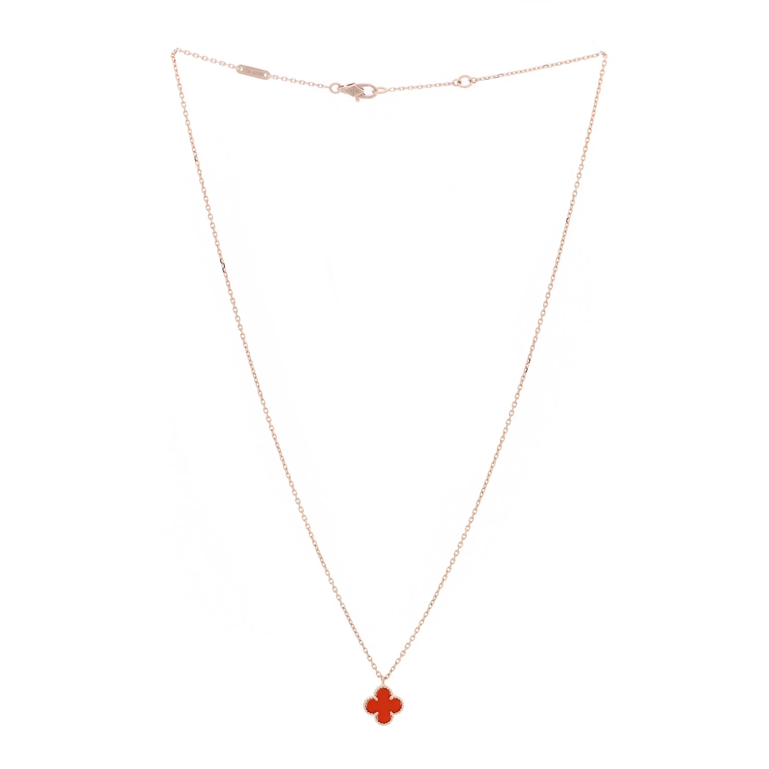18K Rose Gold Carnelian Sweet Alhambra Pendant Necklace - Image 3