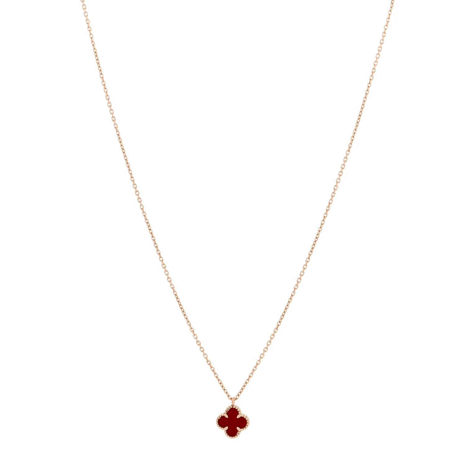 18K Rose Gold Carnelian Sweet Alhambra Pendant Necklace