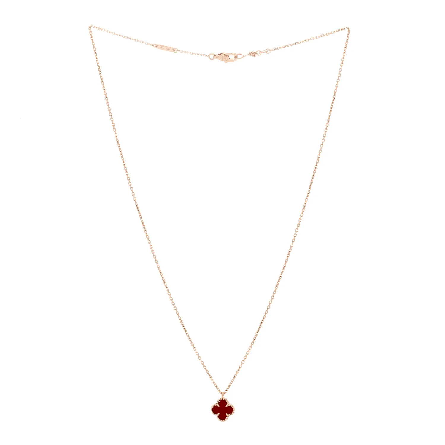 18K Rose Gold Carnelian Sweet Alhambra Pendant Necklace - Image 3