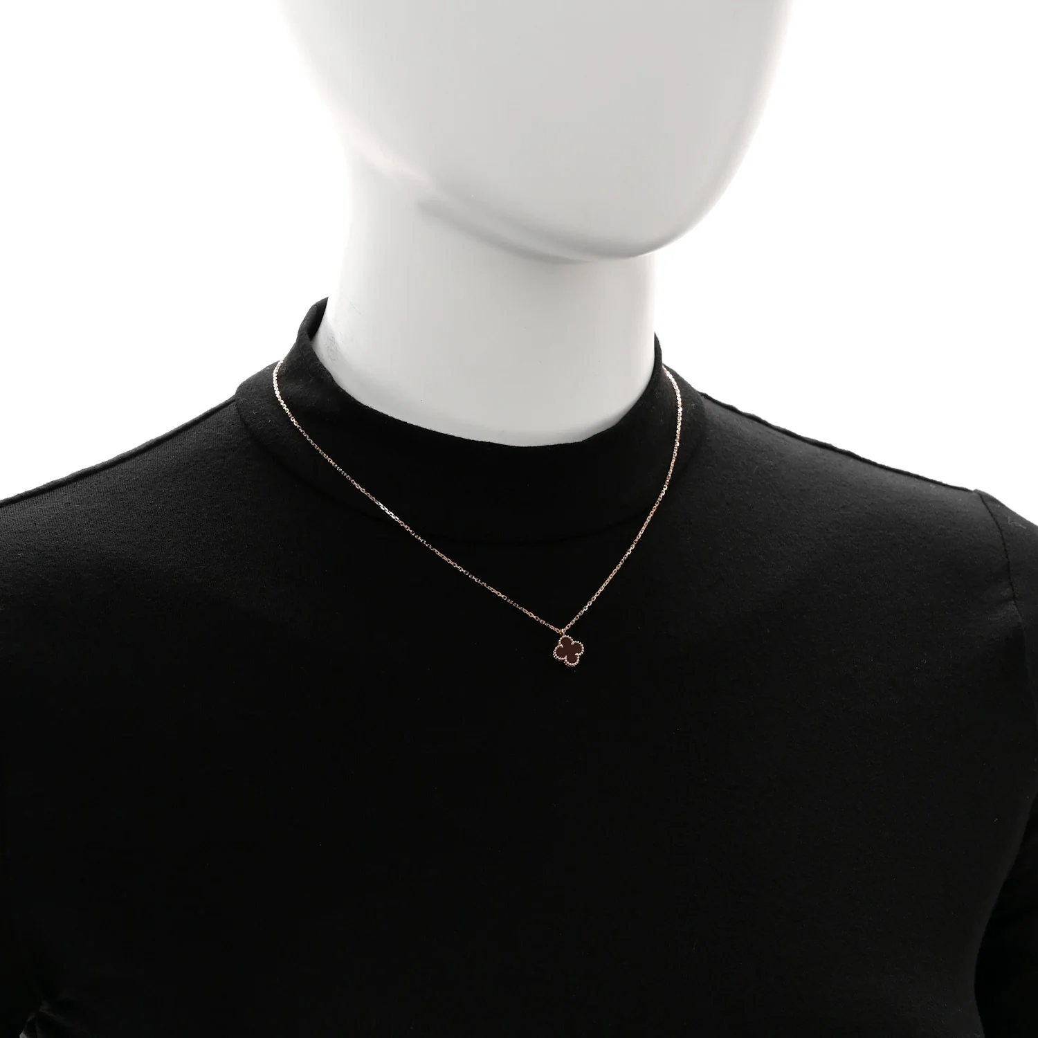 18K Rose Gold Carnelian Sweet Alhambra Pendant Necklace - Image 2