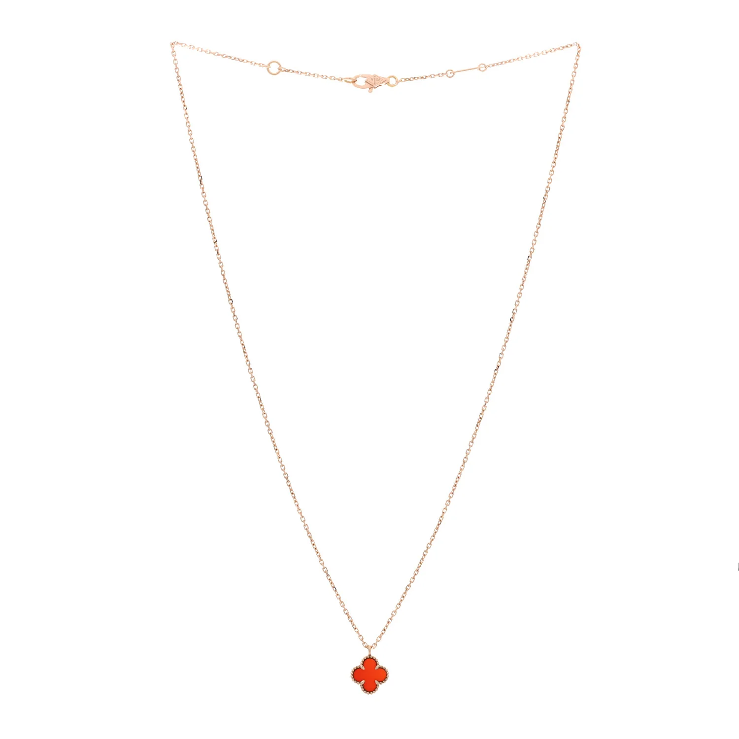 18K Rose Gold Carnelian Sweet Alhambra Pendant Necklace - Image 3