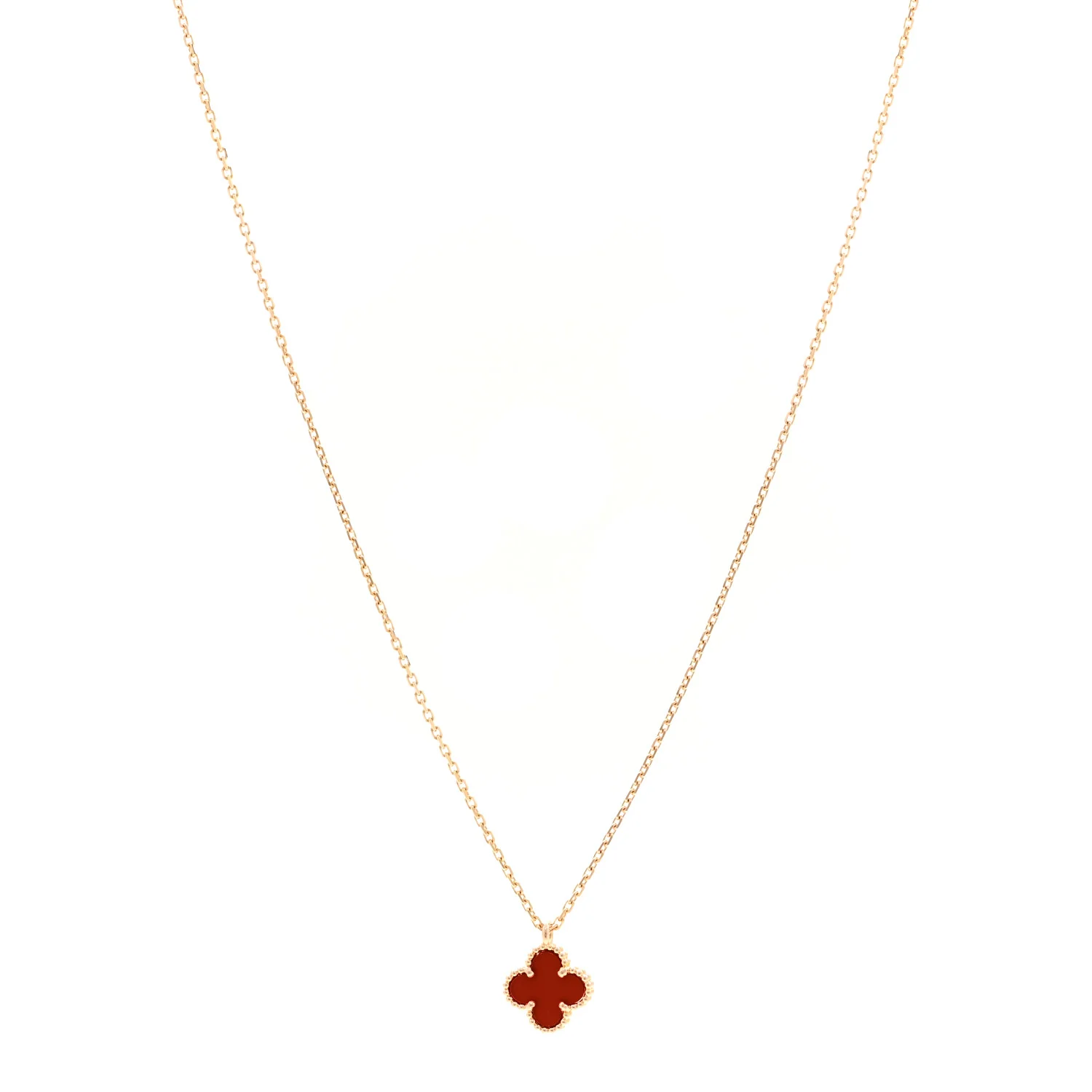 18K Rose Gold Carnelian Sweet Alhambra Pendant Necklace