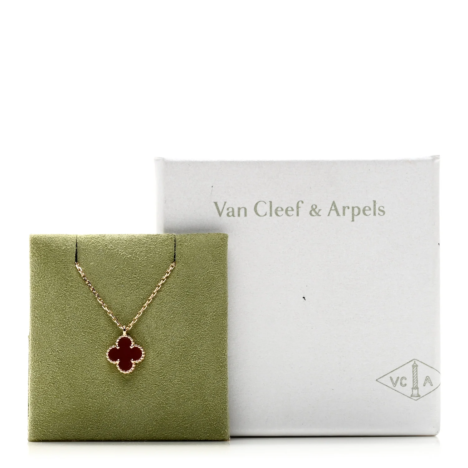 18K Rose Gold Carnelian Sweet Alhambra Pendant Necklace - Image 6