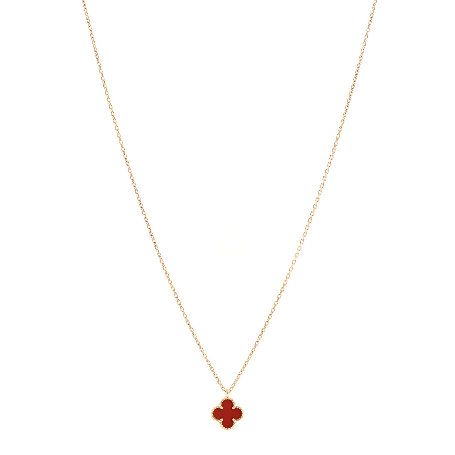 18K Rose Gold Carnelian Sweet Alhambra Pendant Necklace