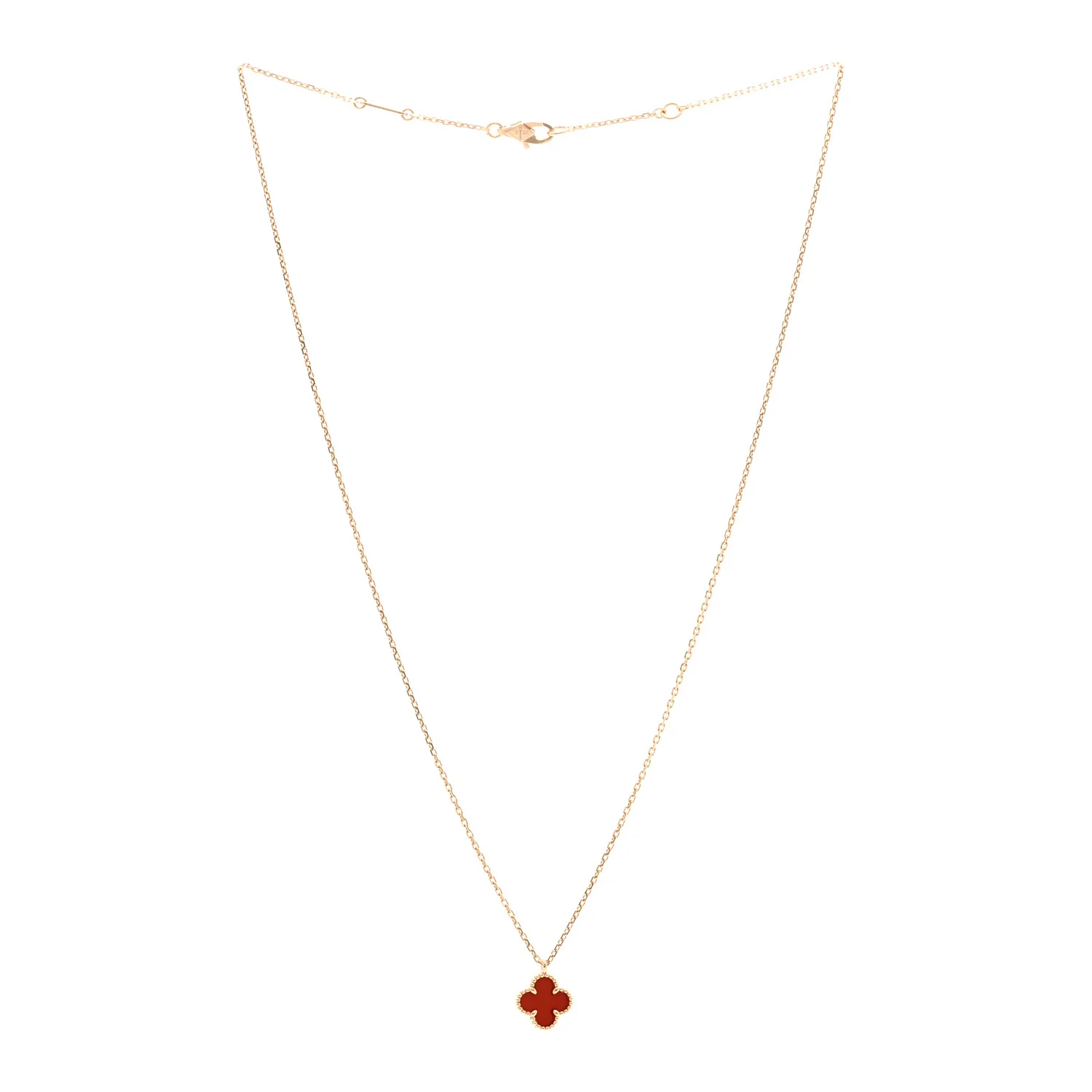 18K Rose Gold Carnelian Sweet Alhambra Pendant Necklace - Image 3
