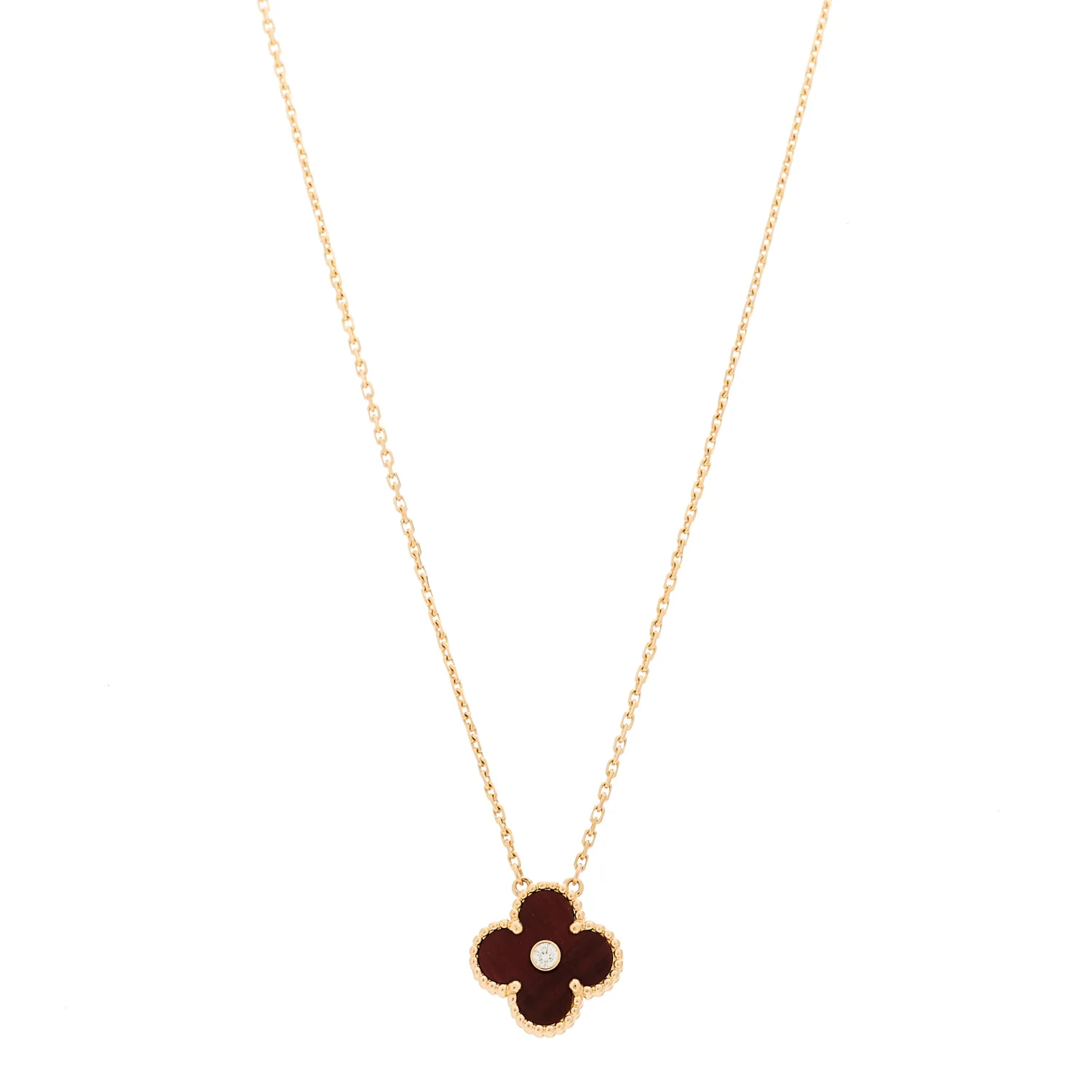 18K Rose Gold Diamond Bulls Eye Vintage Alhambra Pendant Necklace
