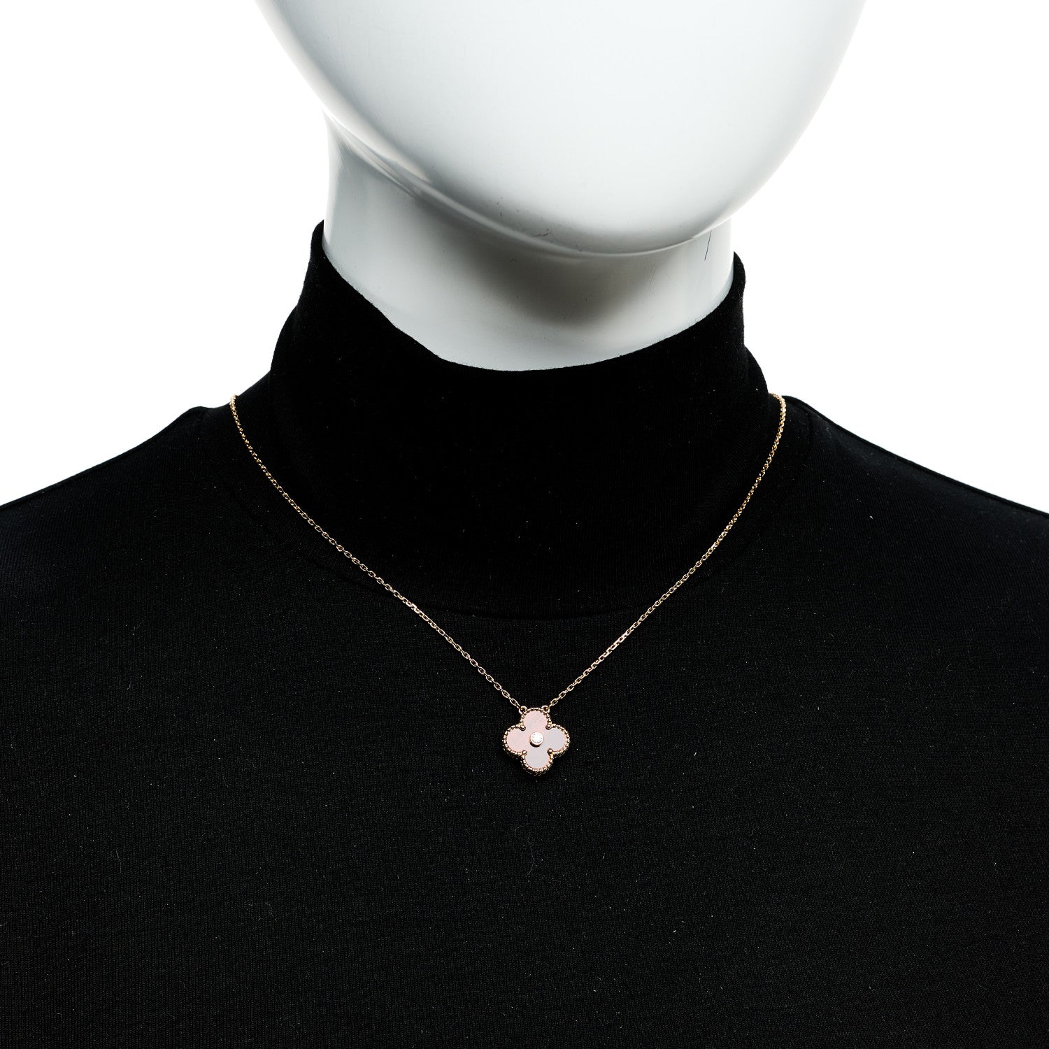 18K Rose Gold Diamond Bulls Eye Vintage Alhambra Pendant Necklace - Image 2