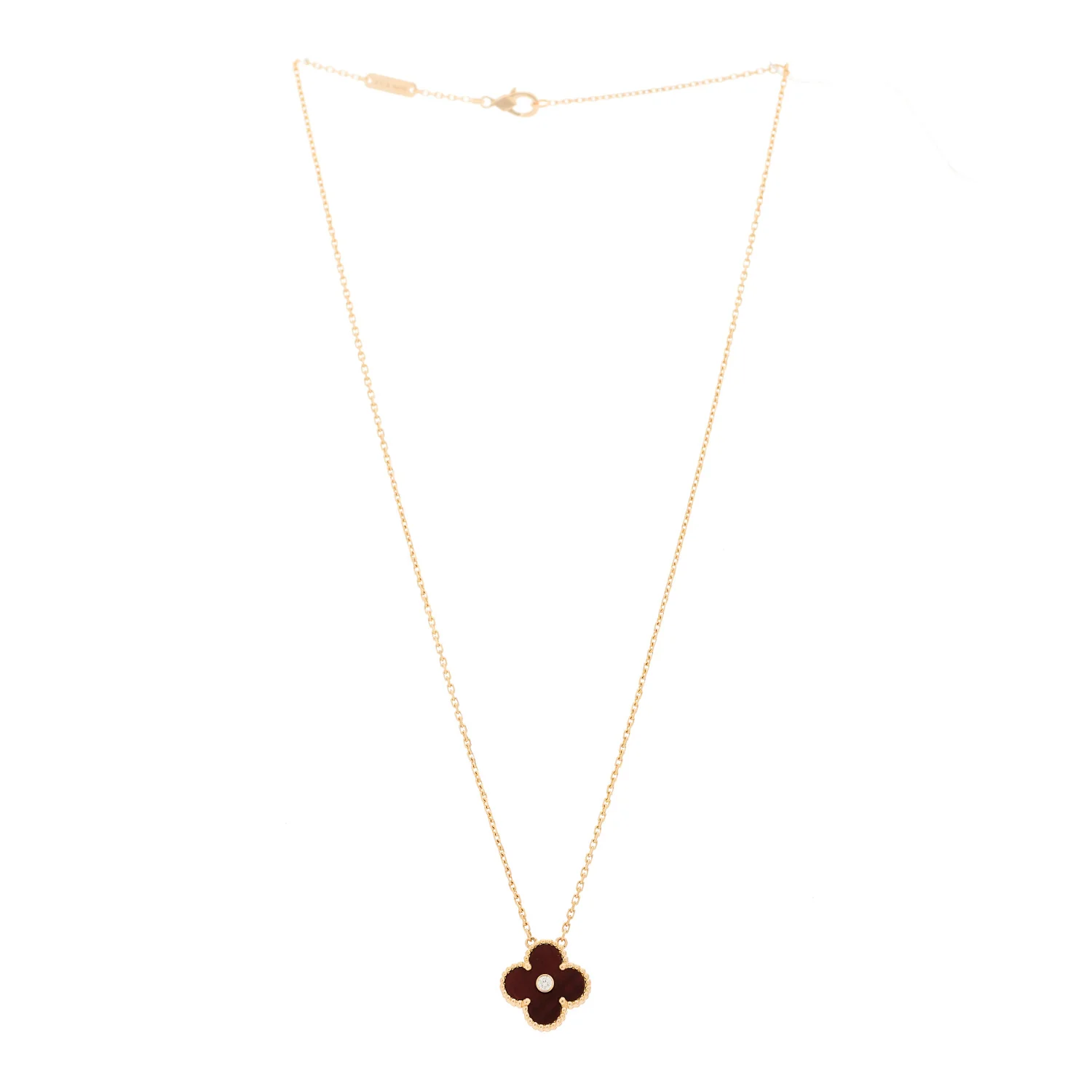 18K Rose Gold Diamond Bulls Eye Vintage Alhambra Pendant Necklace - Image 3