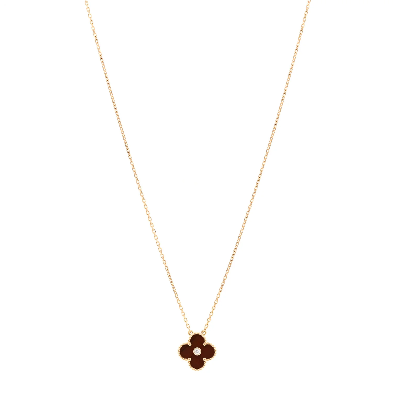 18K Rose Gold Diamond Bulls Eye Vintage Alhambra Pendant Necklace