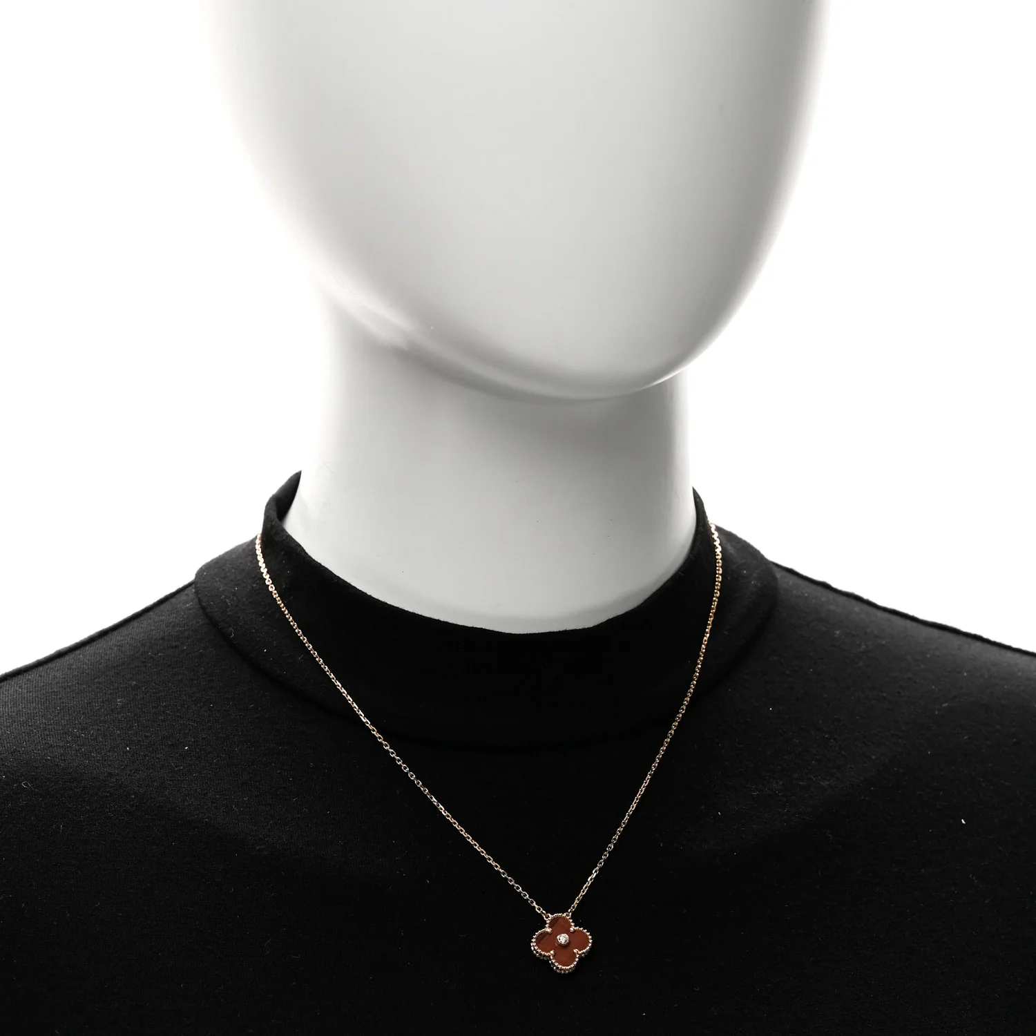 18K Rose Gold Diamond Bulls Eye Vintage Alhambra Pendant Necklace - Image 2