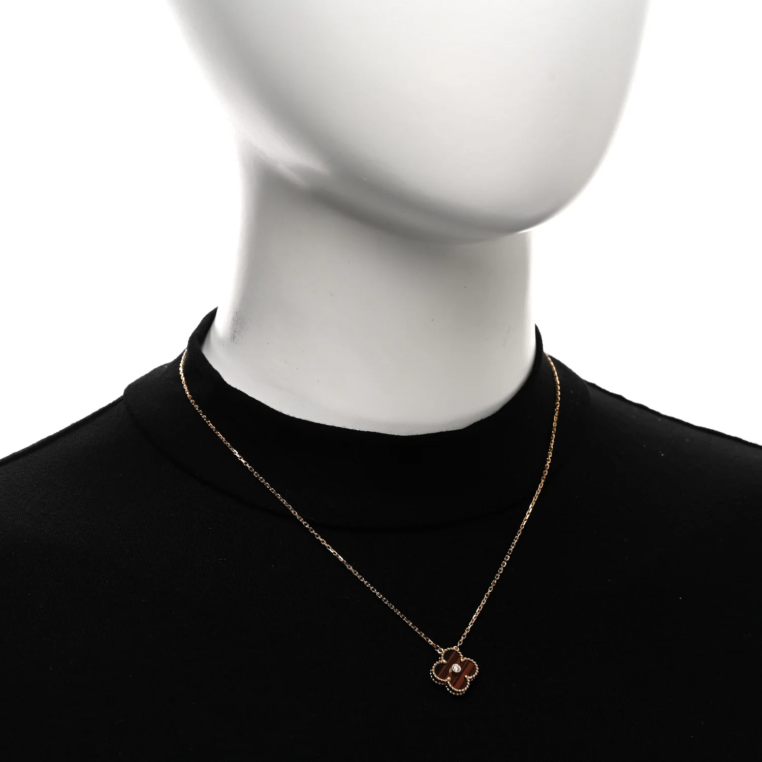 18K Rose Gold Diamond Bulls Eye Vintage Alhambra Pendant Necklace - Image 2