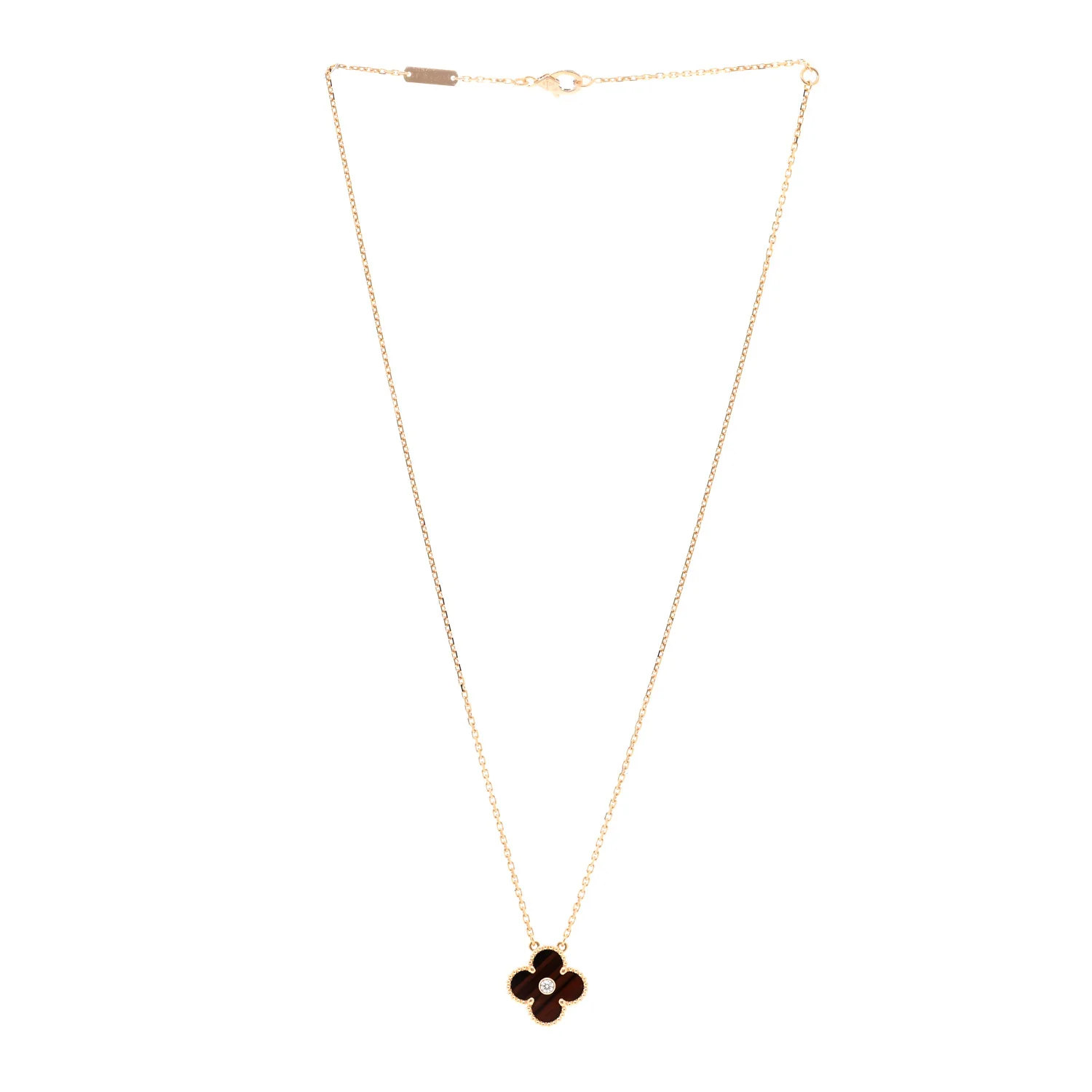 18K Rose Gold Diamond Bulls Eye Vintage Alhambra Pendant Necklace - Image 3