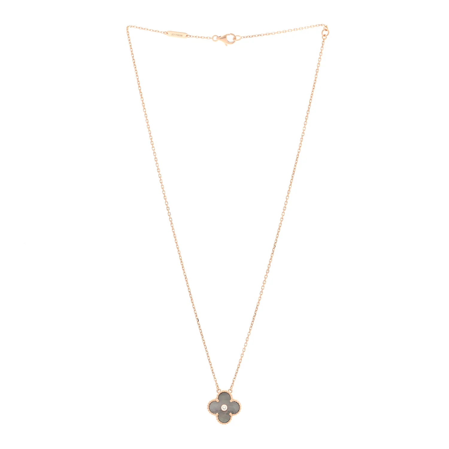 18K Rose Gold Diamond Grey Mother of Pearl Vintage Alhambra Pendant Necklace - Image 3