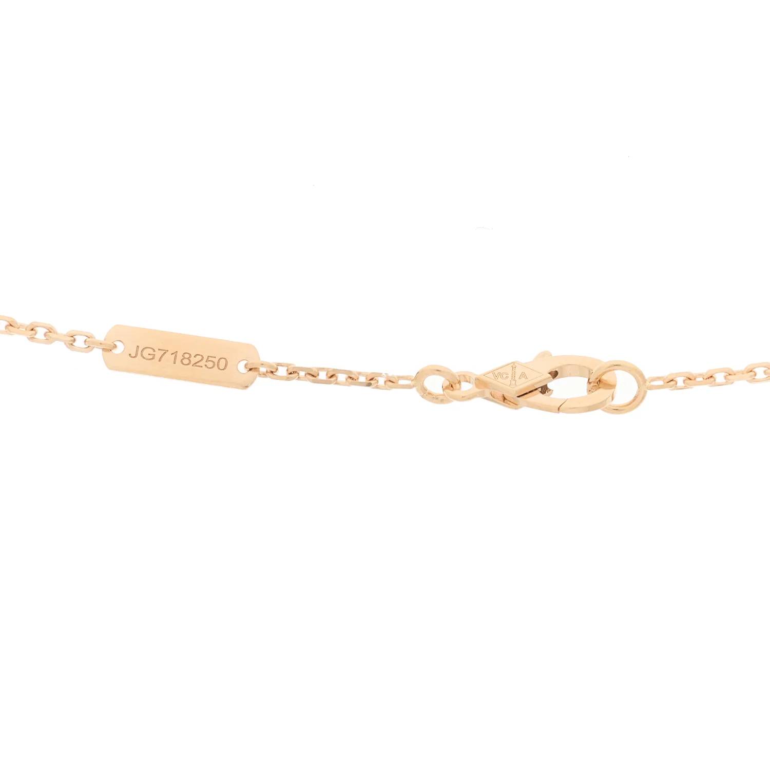18K Rose Gold Diamond Pink Mother of Pearl Vintage Alhambra Pendant Necklace - Image 4