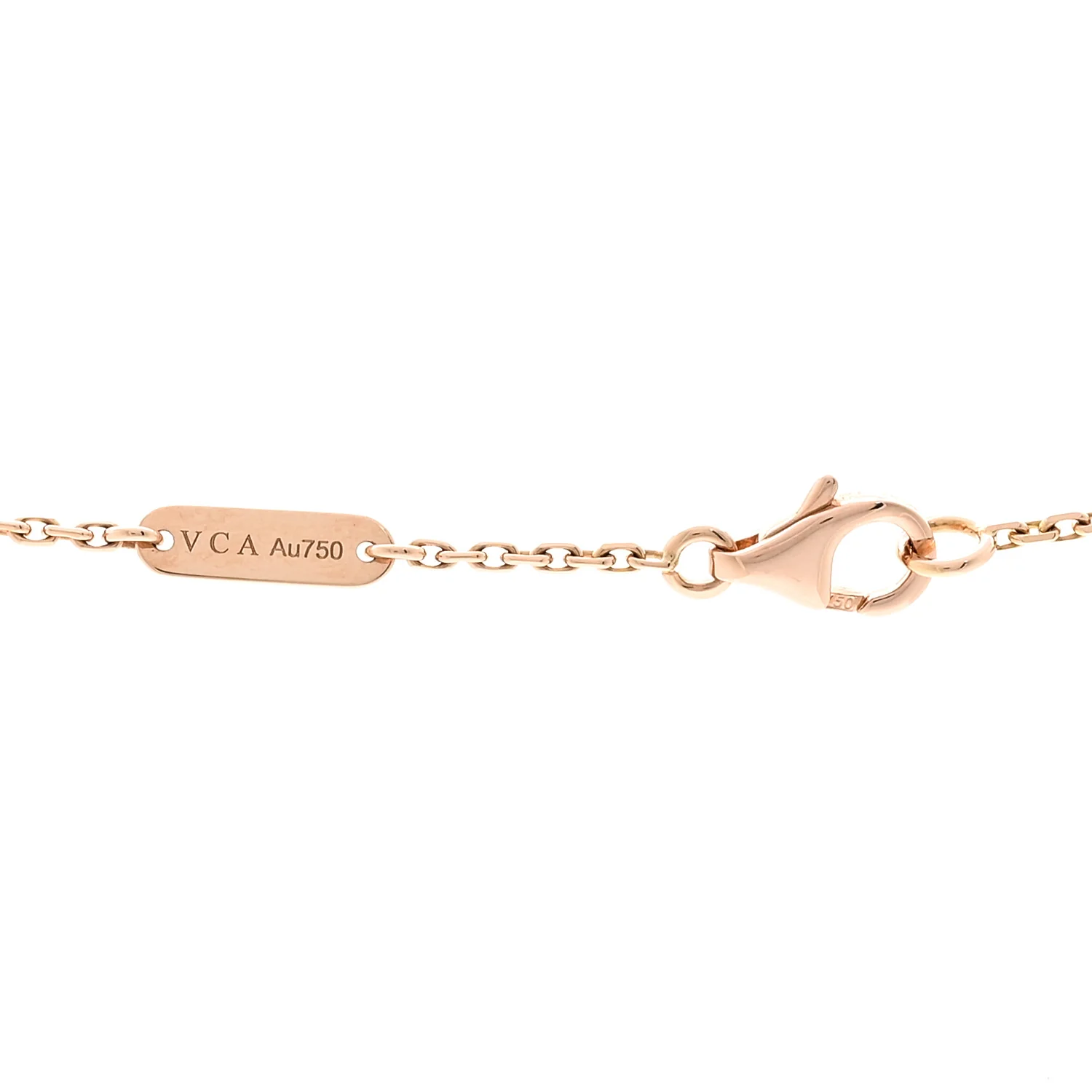 18K Rose Gold Diamond Pink Porcelain Vintage Alhambra Pendant Necklace - Image 4