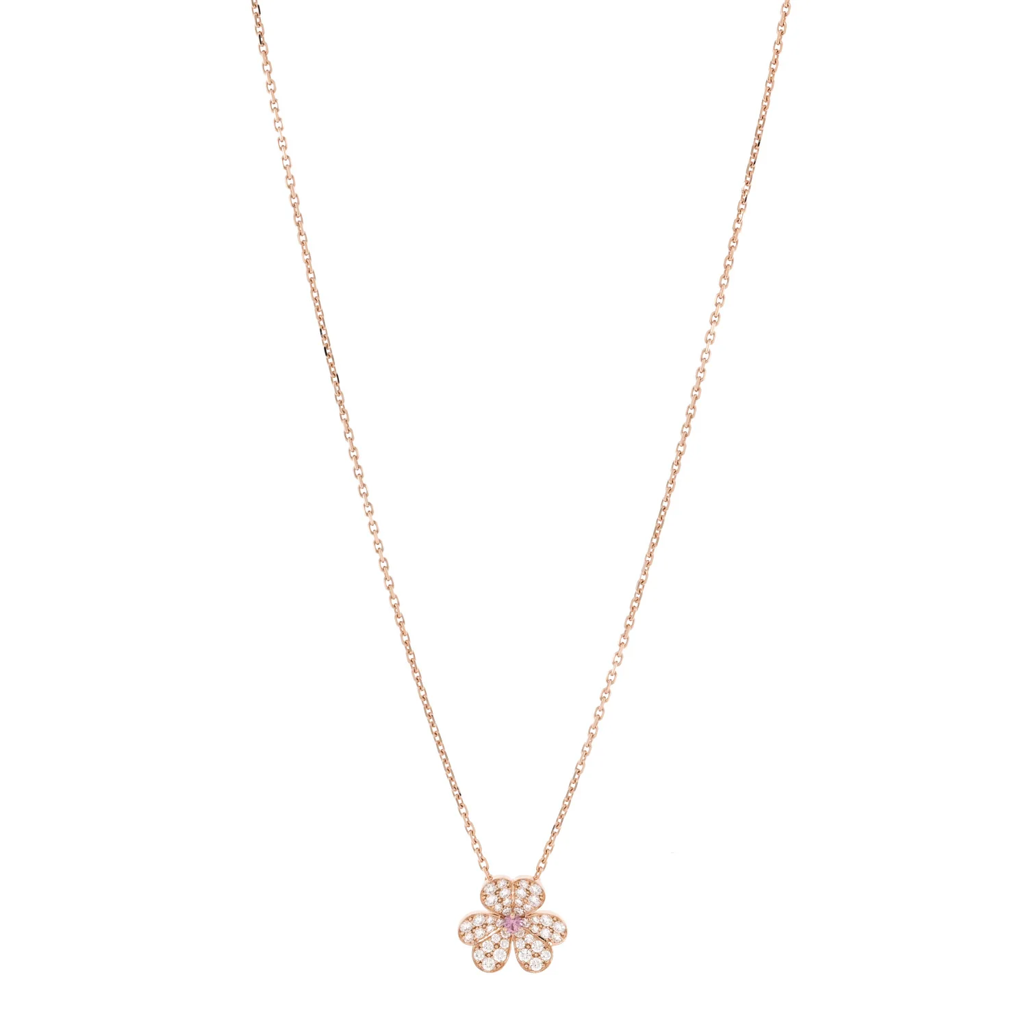 18K Rose Gold Diamond Pink Sapphire Small Frivole Pendant Necklace