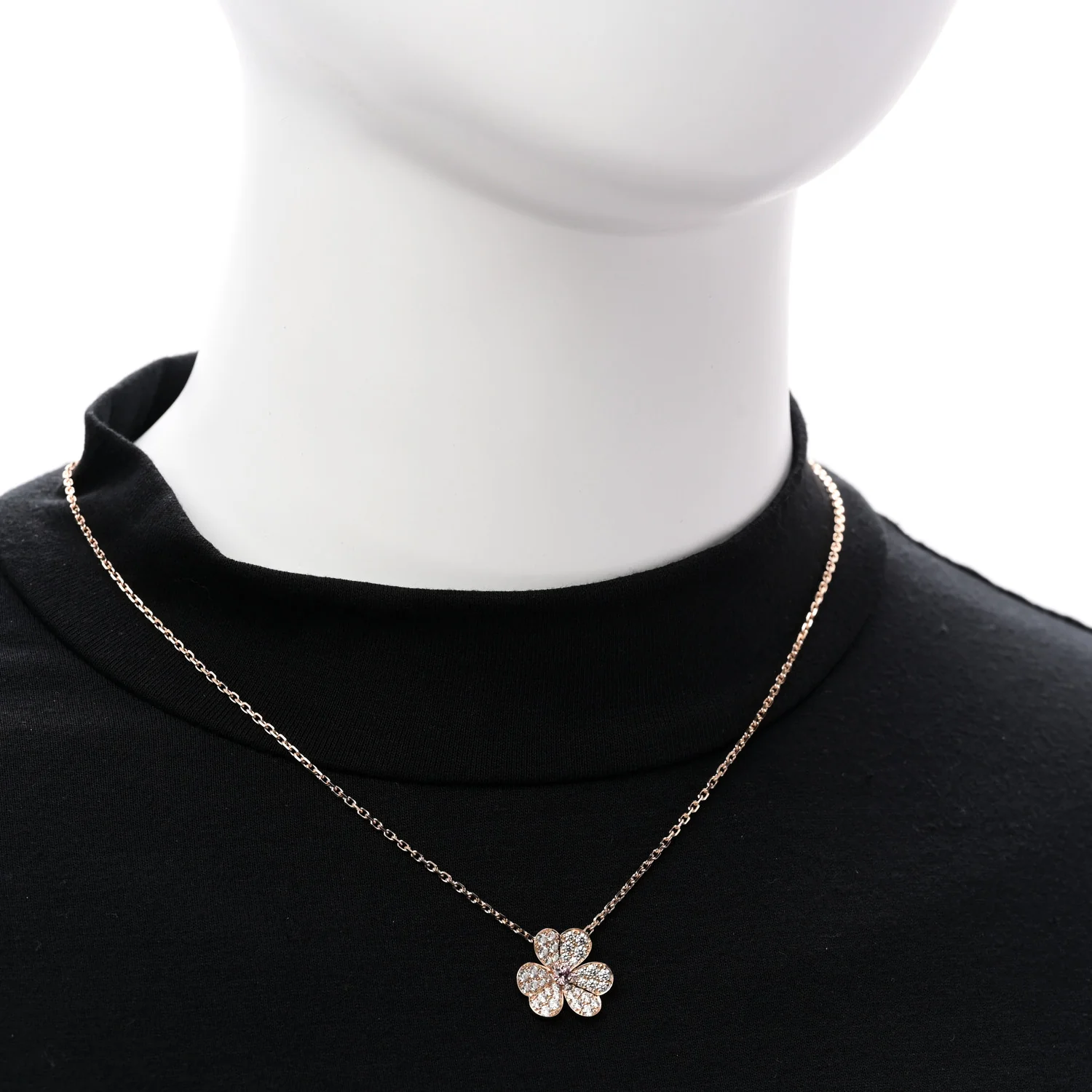 18K Rose Gold Diamond Pink Sapphire Small Frivole Pendant Necklace - Image 2