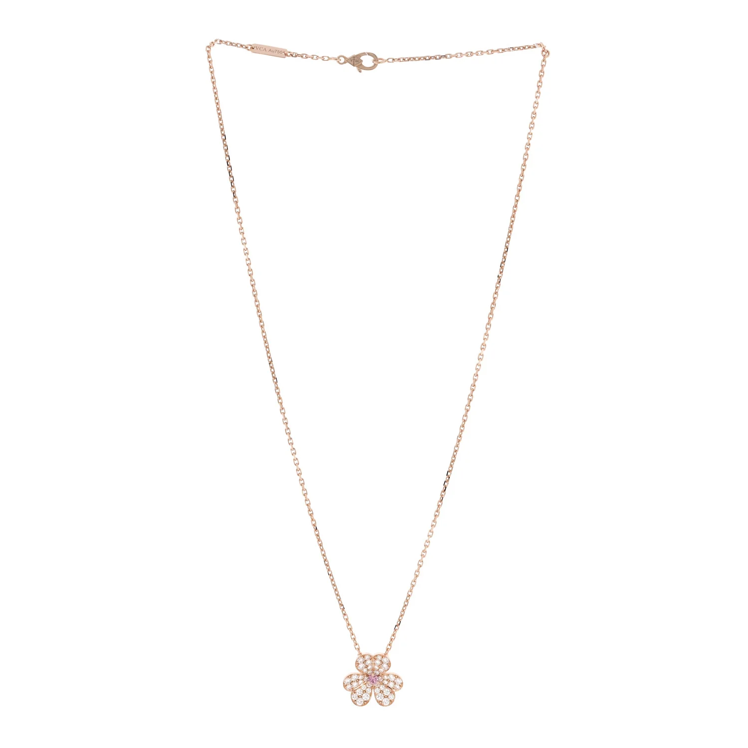 18K Rose Gold Diamond Pink Sapphire Small Frivole Pendant Necklace - Image 3