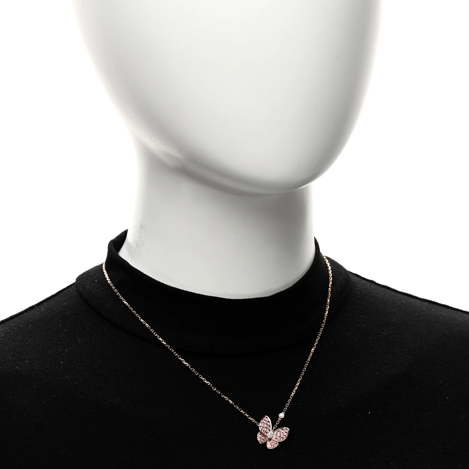 18K Rose Gold Diamond Pink Sapphire Two Butterfly Pendant Necklace - Image 2