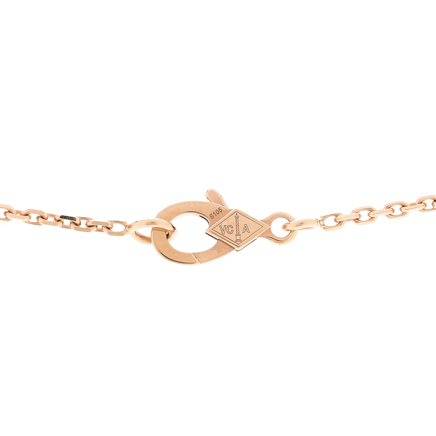 18K Rose Gold Gray Mother of Pearl Vintage Alhambra Pendant Necklace - Image 5