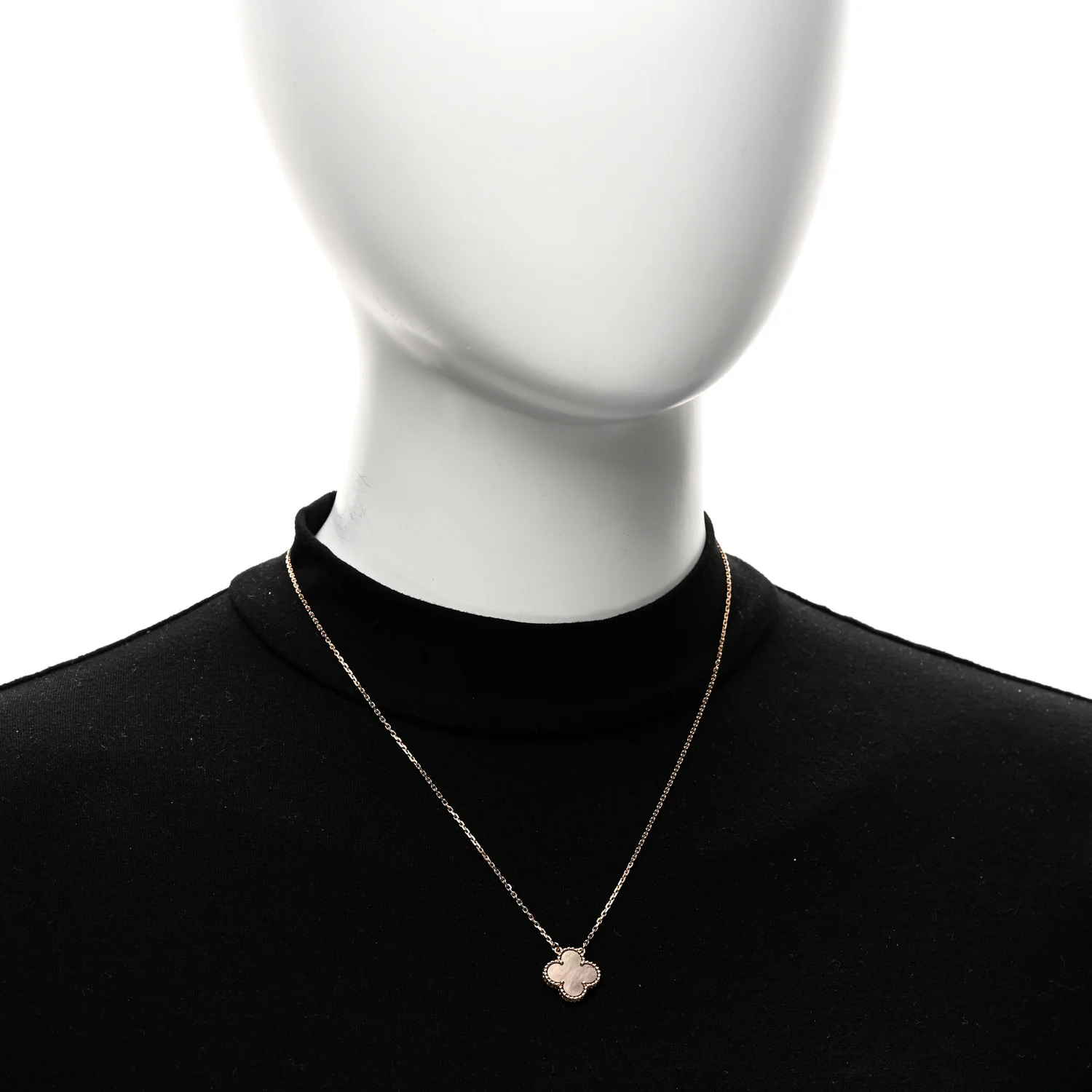 18K Rose Gold Gray Mother of Pearl Vintage Alhambra Pendant Necklace - Image 2