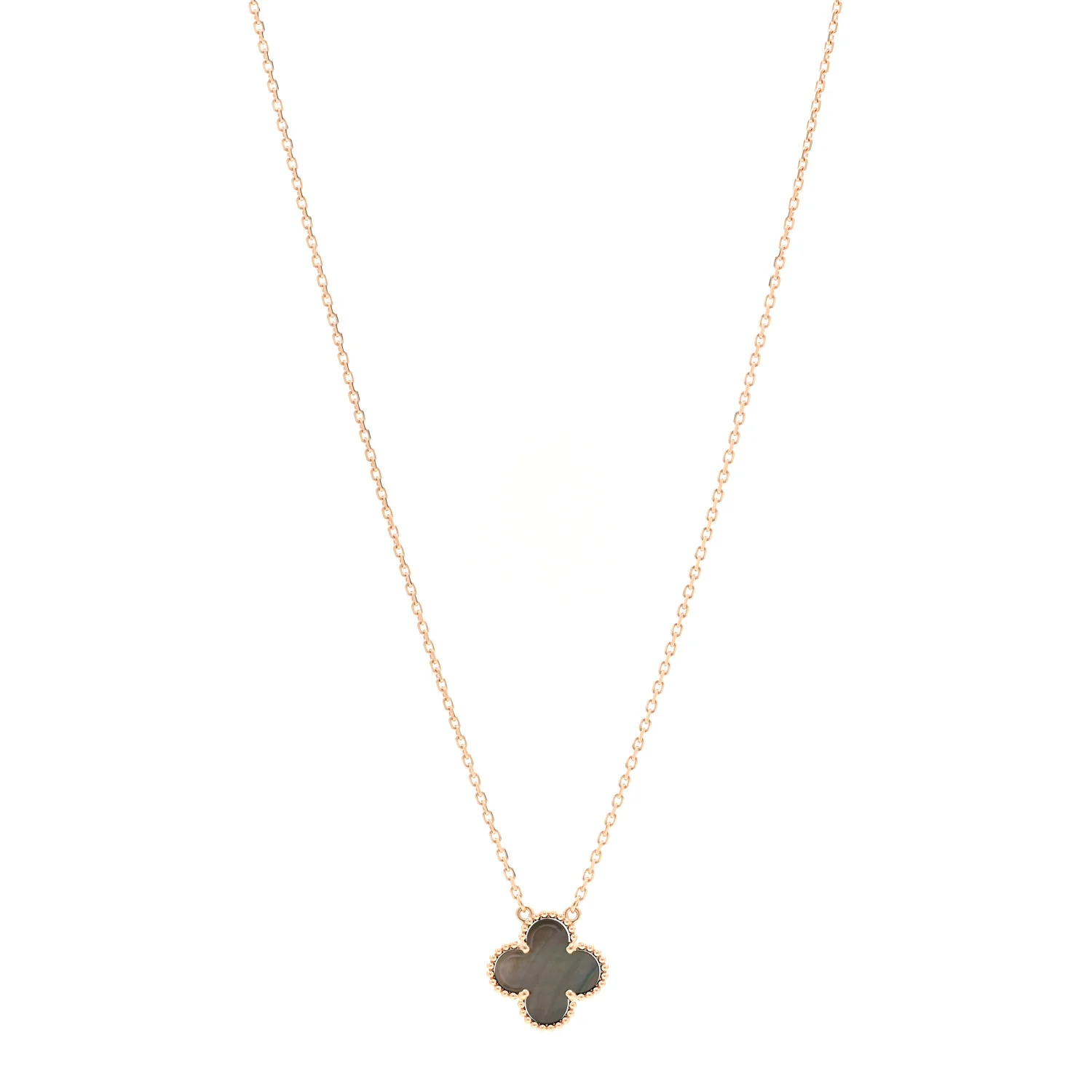 18K Rose Gold Gray Mother of Pearl Vintage Alhambra Pendant Necklace