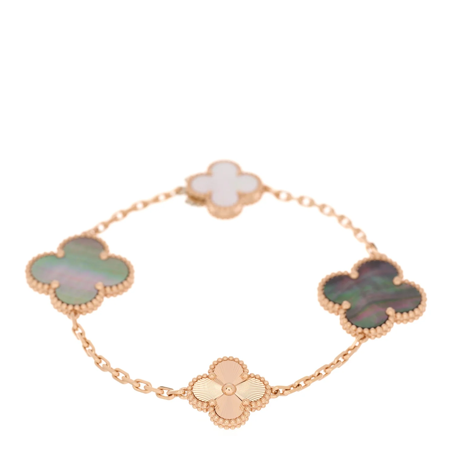 18K Rose Gold Mother of Pearl 15 Motifs Magic Alhambra Transformable Long Necklace - Image 4