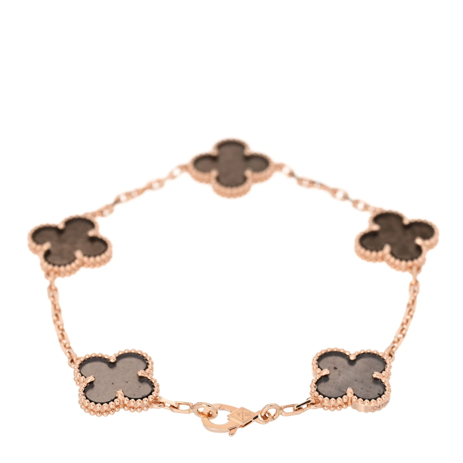 18K Rose Gold Silver Obsidian 5 Motifs Vintage Alhambra Bracelet - Image 2