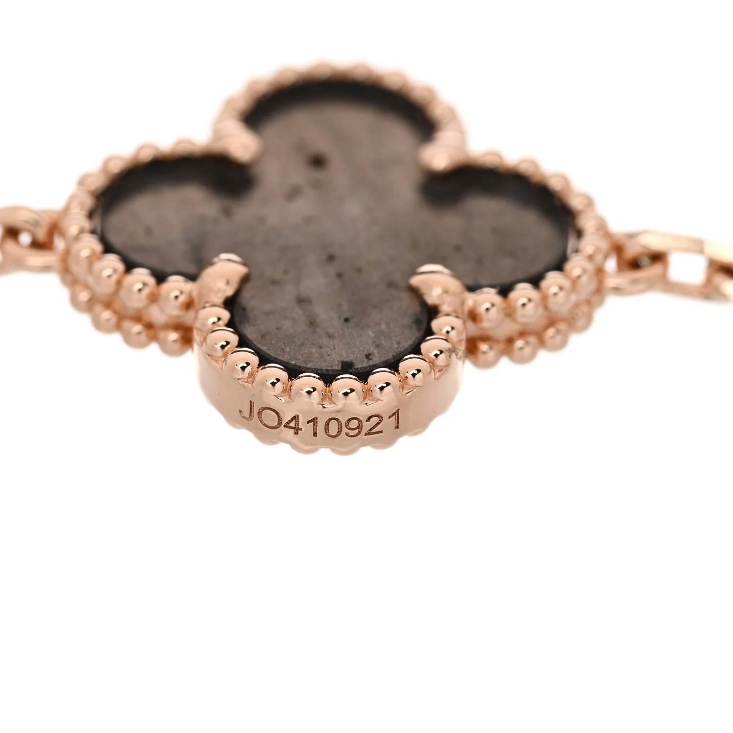 18K Rose Gold Silver Obsidian 5 Motifs Vintage Alhambra Bracelet - Image 3