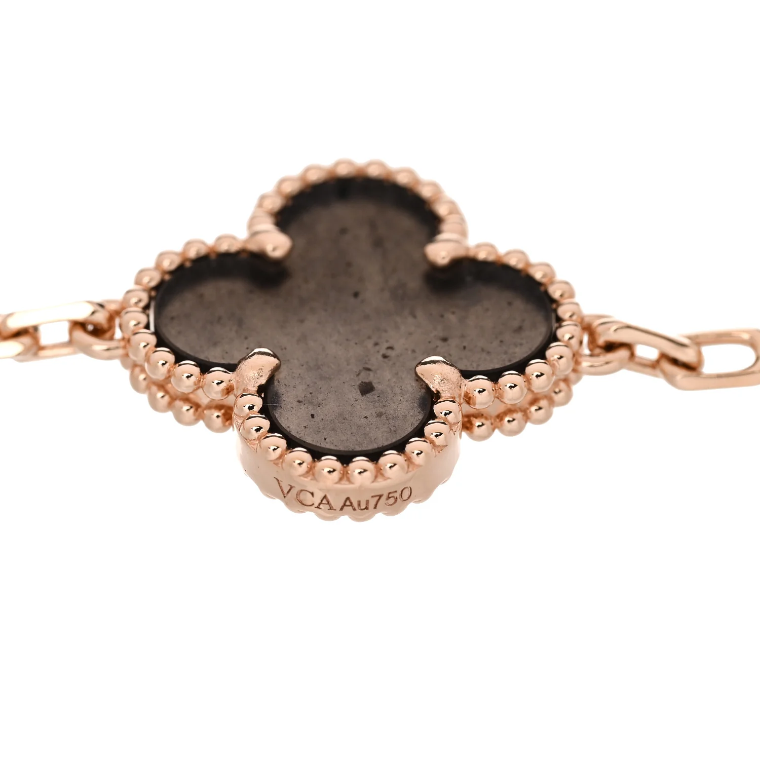 18K Rose Gold Silver Obsidian 5 Motifs Vintage Alhambra Bracelet - Image 4