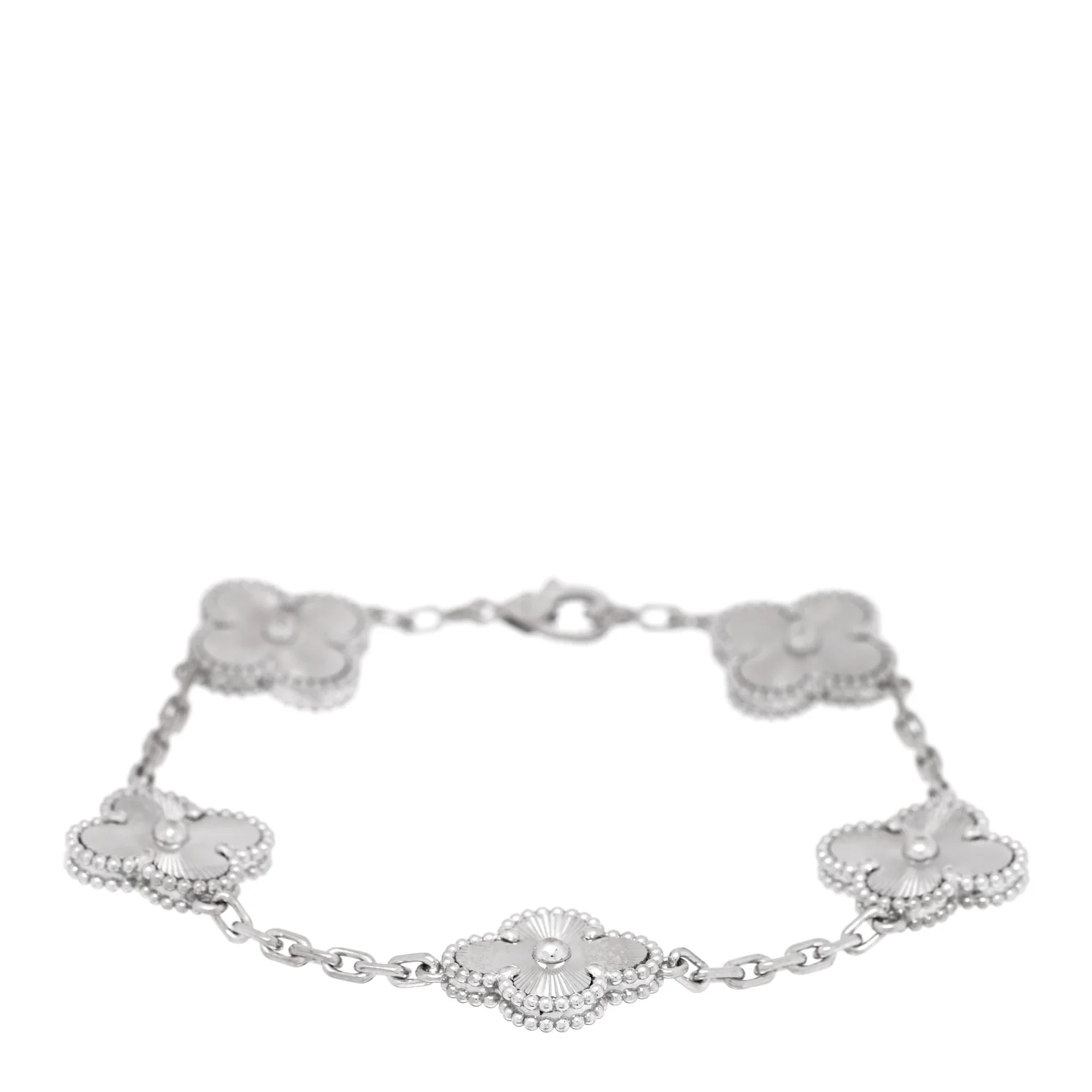 18K White Gold 5 Motifs Guilloche Vintage Alhambra Bracelet