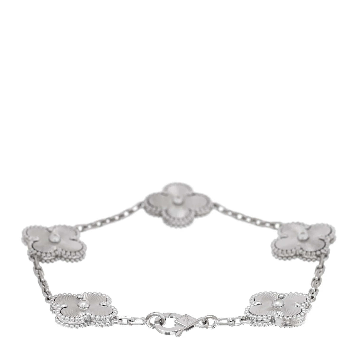 18K White Gold 5 Motifs Guilloche Vintage Alhambra Bracelet - Image 2