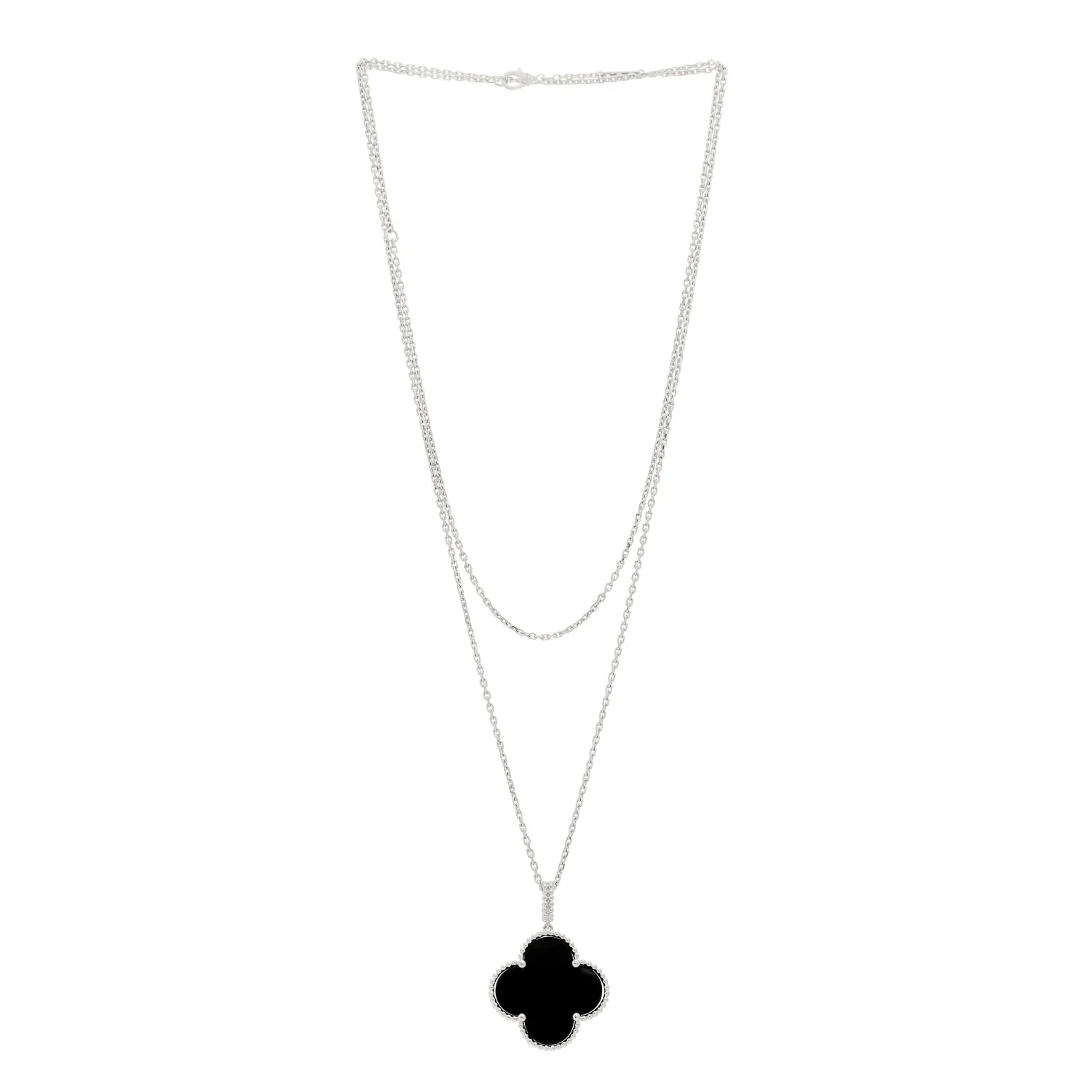 18K White Gold Black Onyx Magic Alhambra Pendant Necklace - Image 3