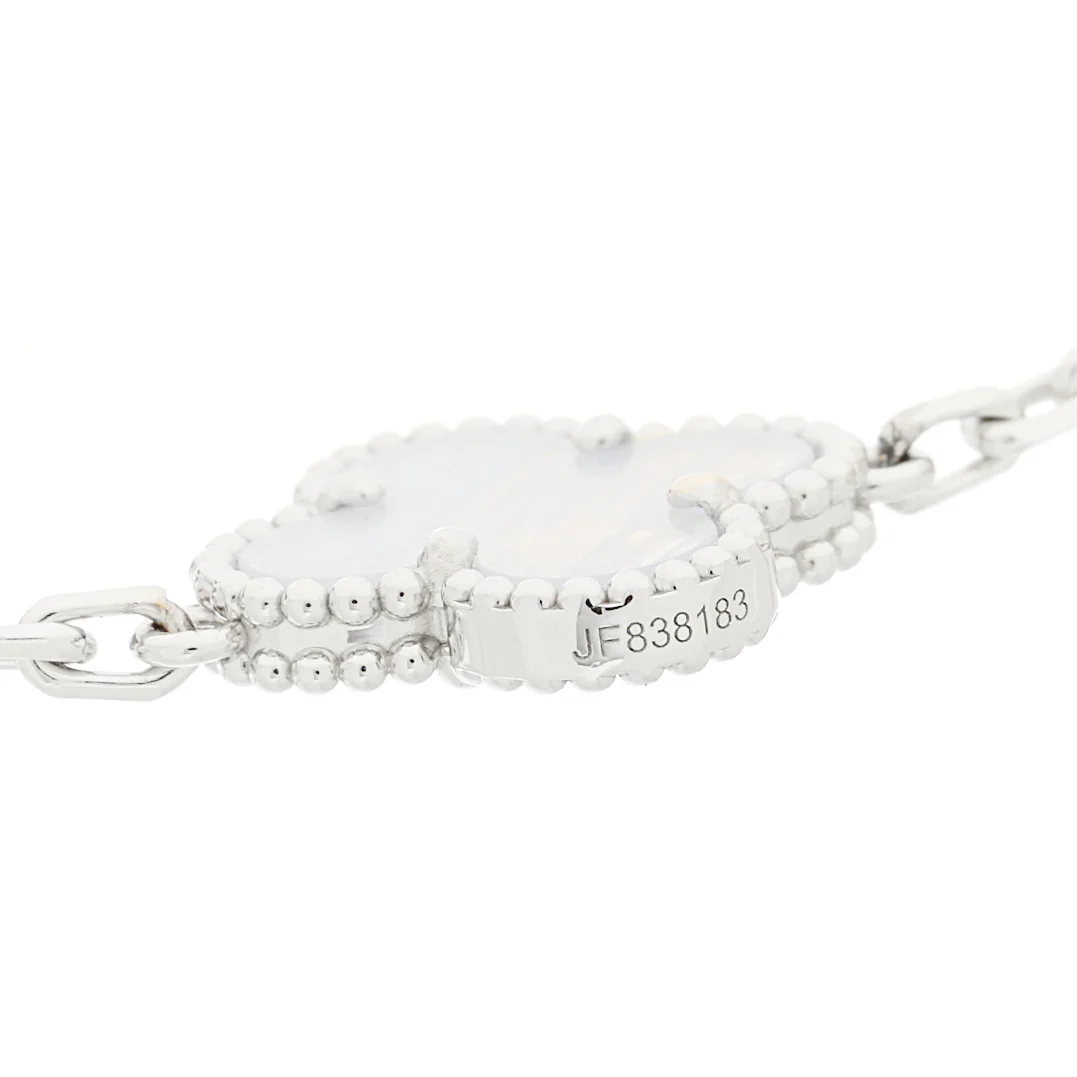 18K White Gold Chalcedony 10 Motifs Vintage Alhambra Necklace - Image 5