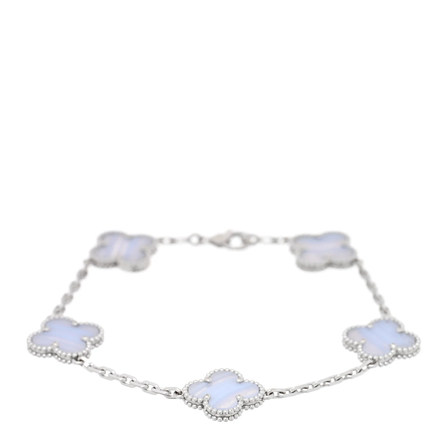 18K White Gold Chalcedony 5 Motifs Vintage Alhambra Bracelet