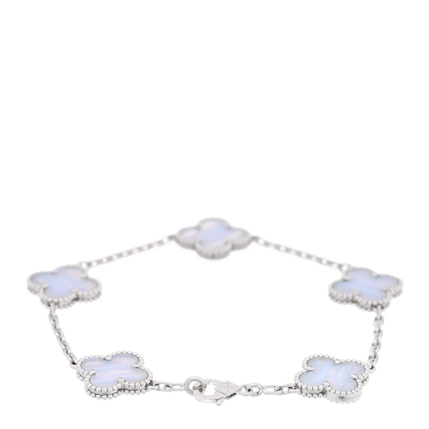 18K White Gold Chalcedony 5 Motifs Vintage Alhambra Bracelet - Image 2