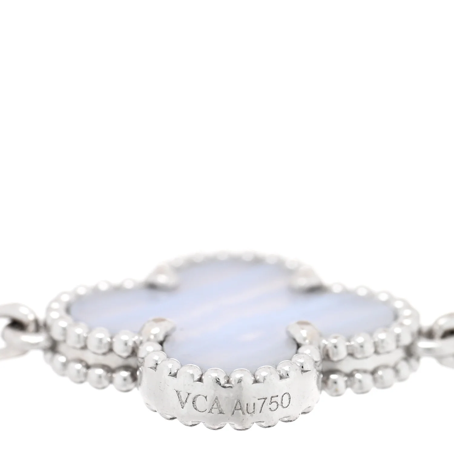 18K White Gold Chalcedony 5 Motifs Vintage Alhambra Bracelet - Image 3