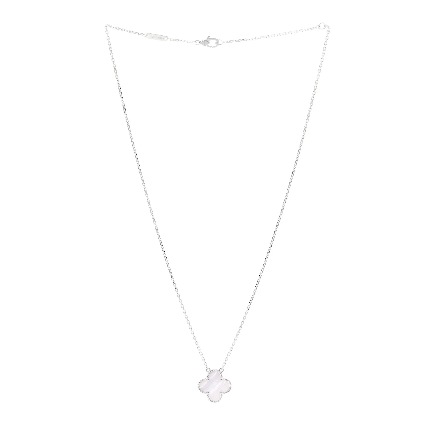 18K White Gold Chalcedony Vintage Alhambra Pendant Necklace - Image 3
