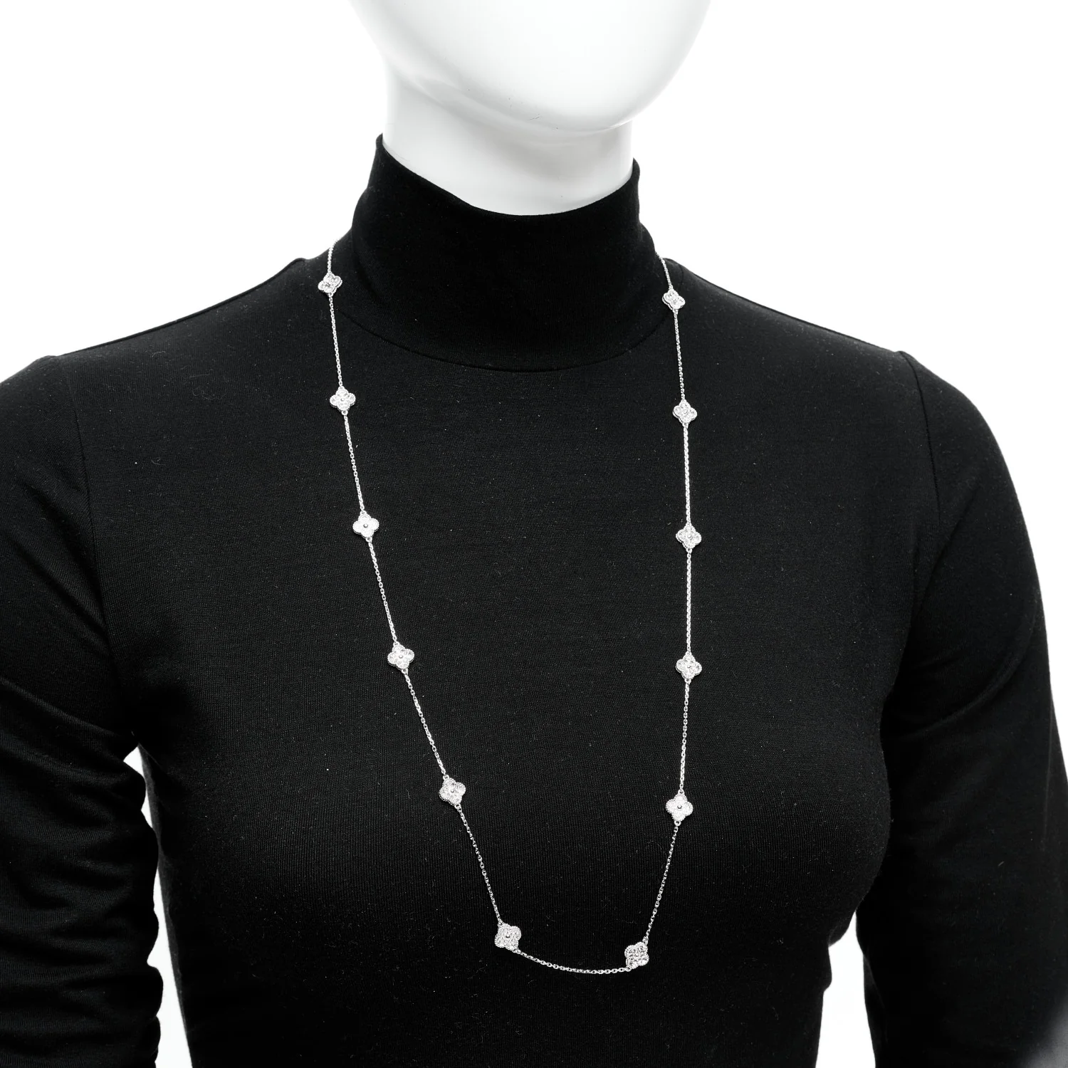 18K White Gold Diamond 16 Motifs Sweet Alhambra Necklace - Image 2