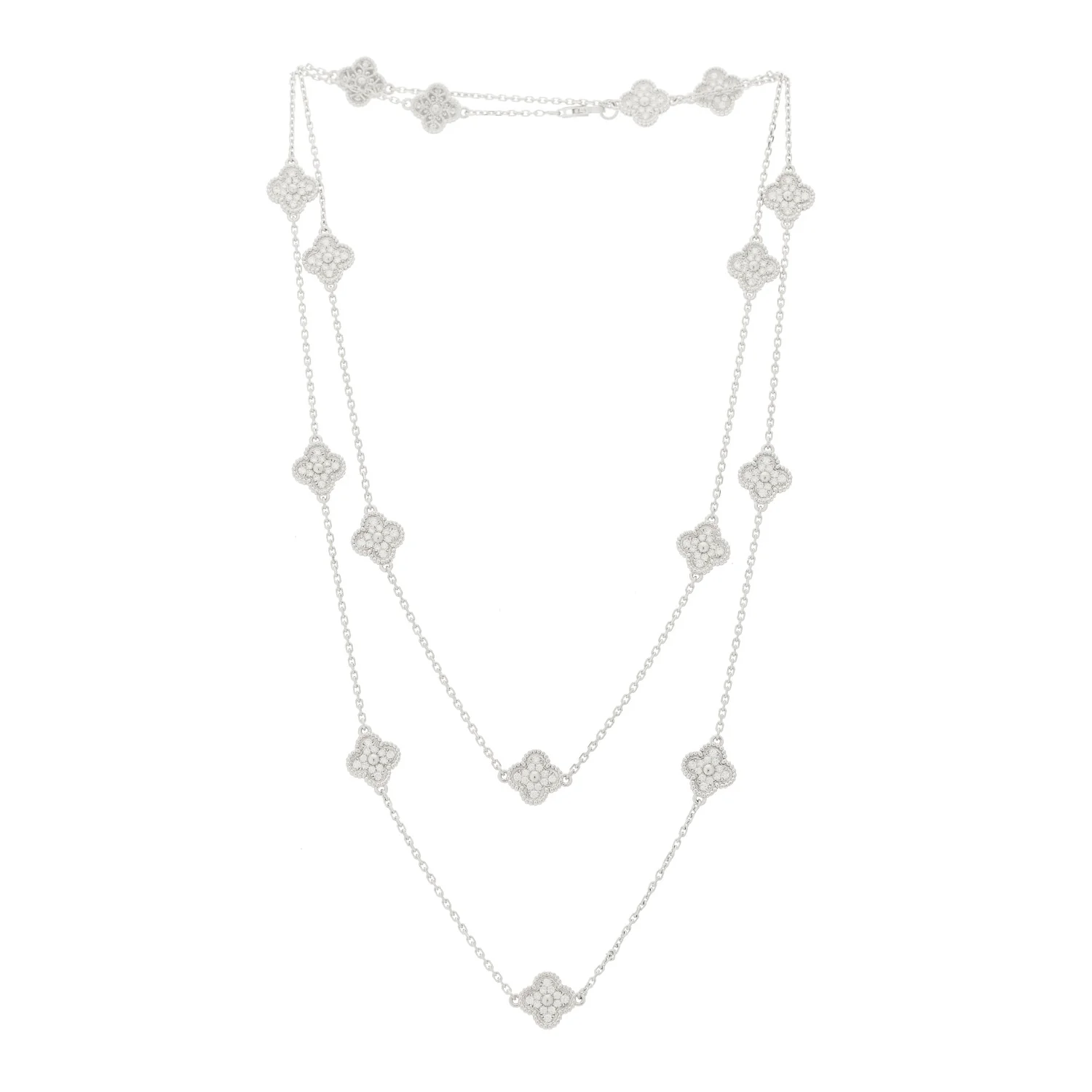 18K White Gold Diamond 16 Motifs Sweet Alhambra Necklace - Image 3