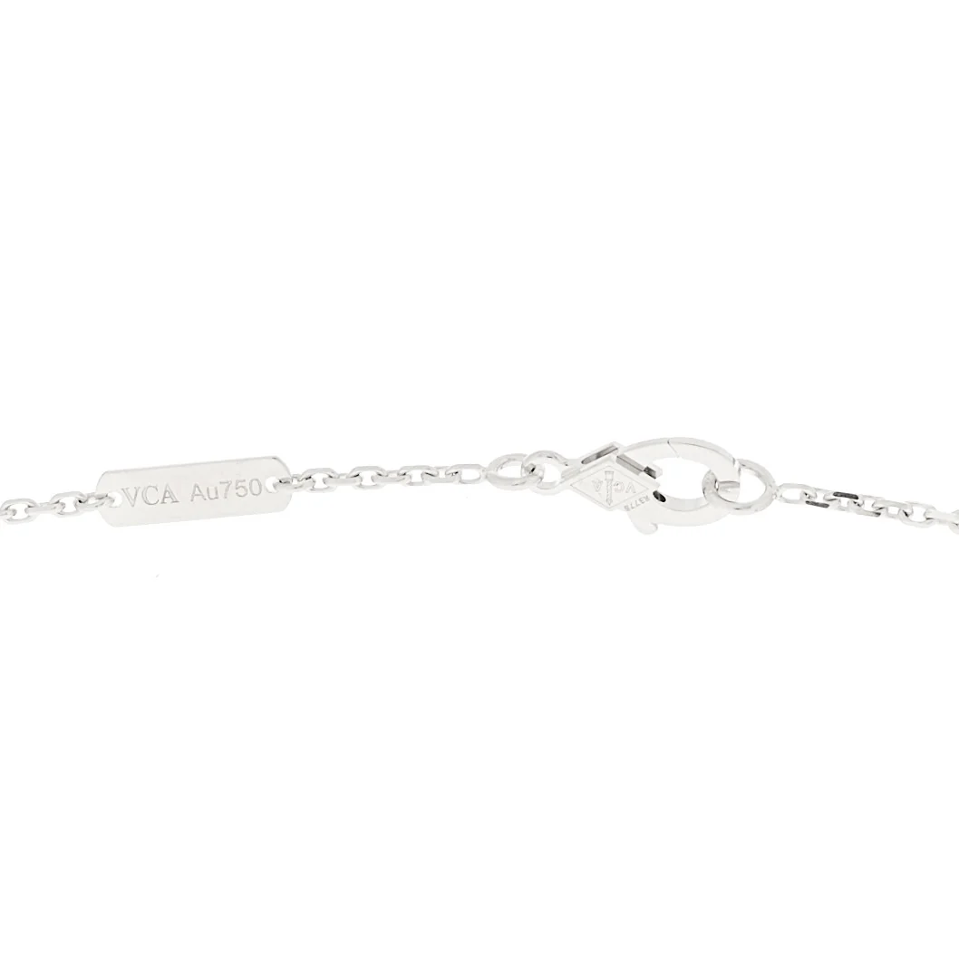 18K White Gold Diamond Celadon Green Sevres Porcelain Vintage Alhambra Pendant Necklace - Image 5