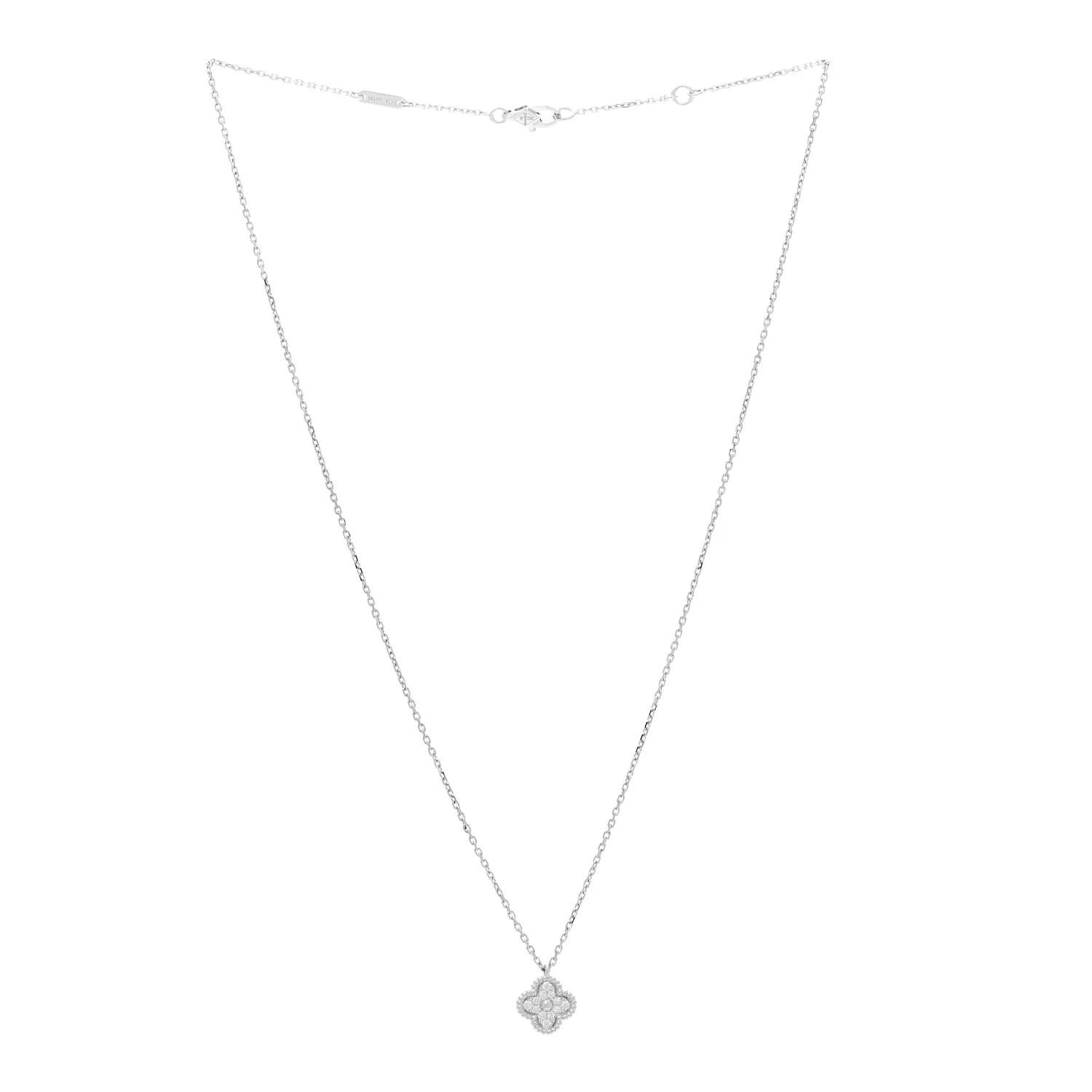 18K White Gold Diamond Sweet Alhambra Pendant Necklace - Image 3