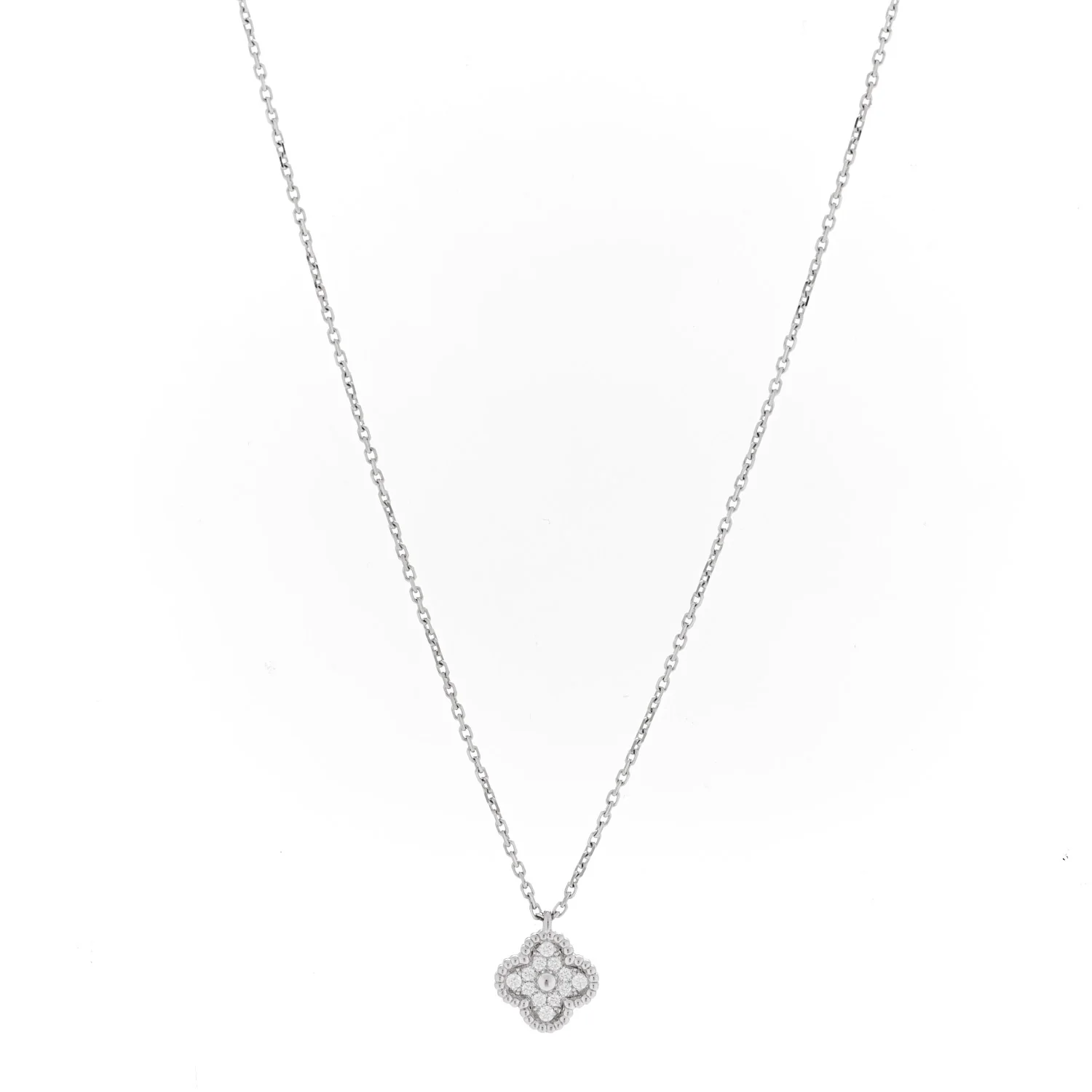 18K White Gold Diamond Sweet Alhambra Pendant Necklace