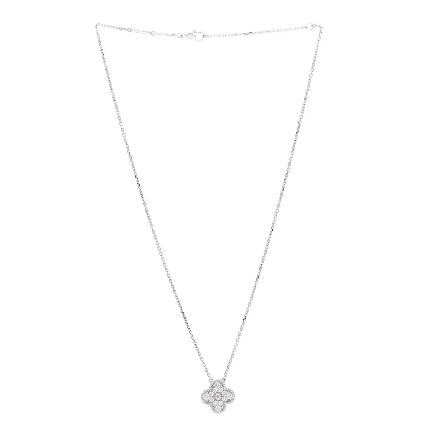 18K White Gold Diamond Vintage Alhambra Pendant Necklace - Image 3