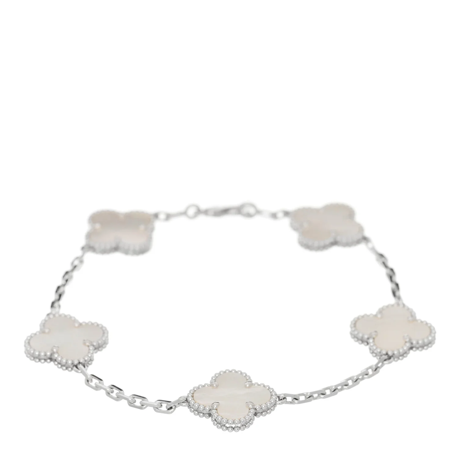 18K White Gold Mother of Pearl 5 Motifs Vintage Alhambra Bracelet