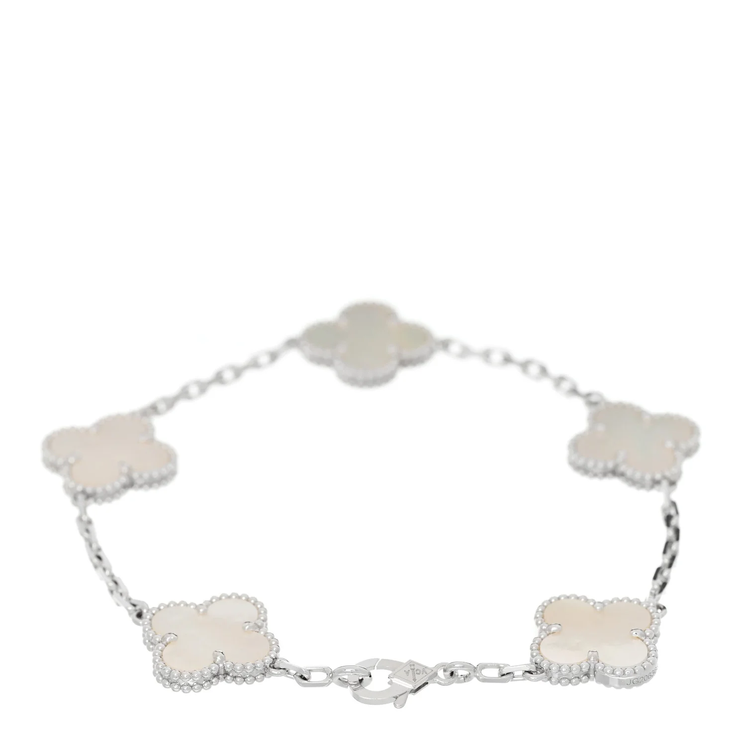 18K White Gold Mother of Pearl 5 Motifs Vintage Alhambra Bracelet - Image 2