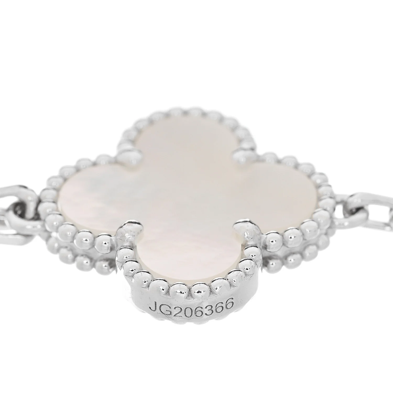 18K White Gold Mother of Pearl 5 Motifs Vintage Alhambra Bracelet - Image 3