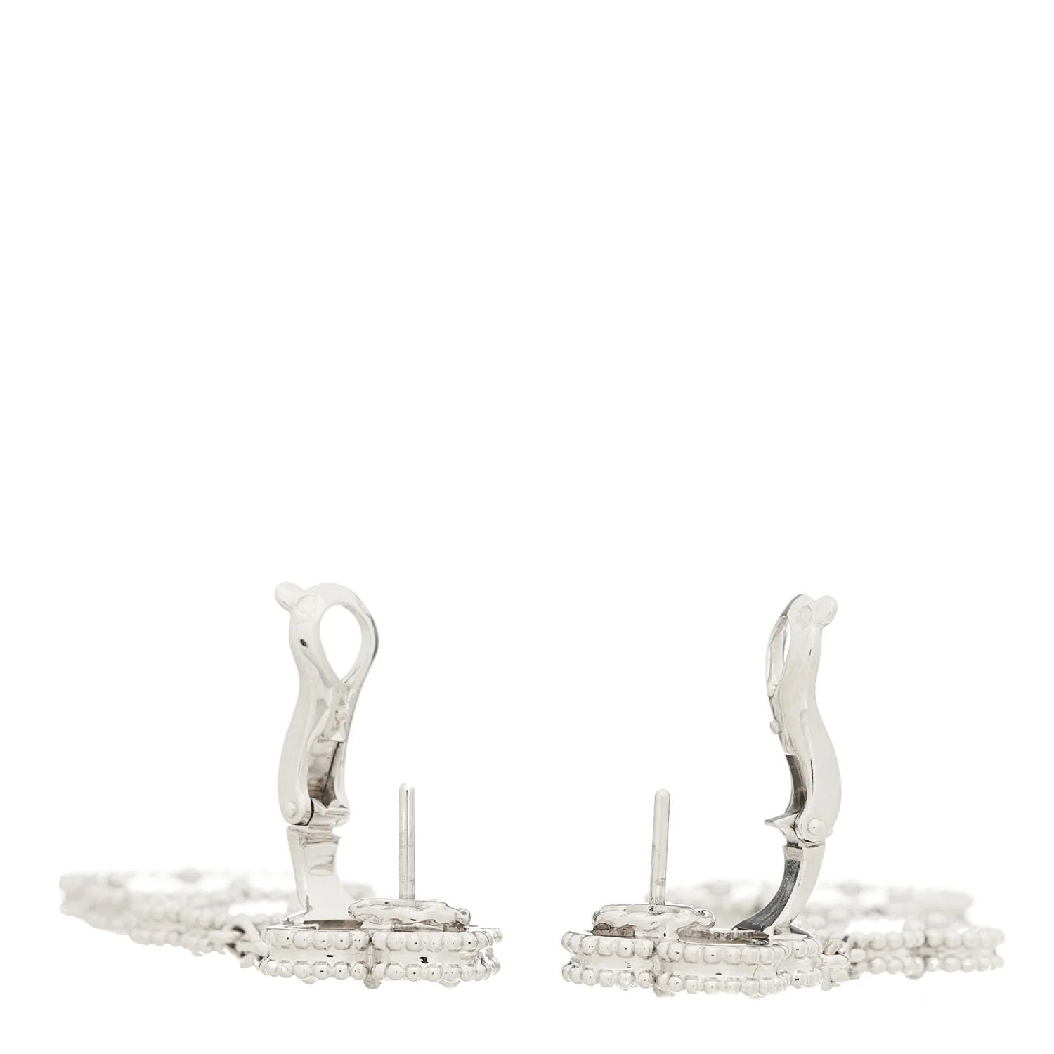 18K White Gold Mother of Pearl Chalcedony 3 Motifs Magic Alhambra Earrings - Image 3