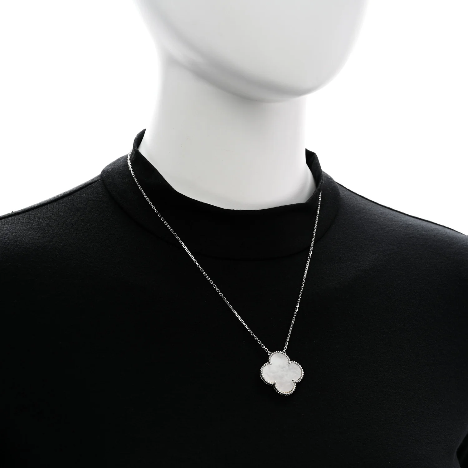 18K White Gold Mother of Pearl Magic Alhambra Pendant Necklace - Image 2