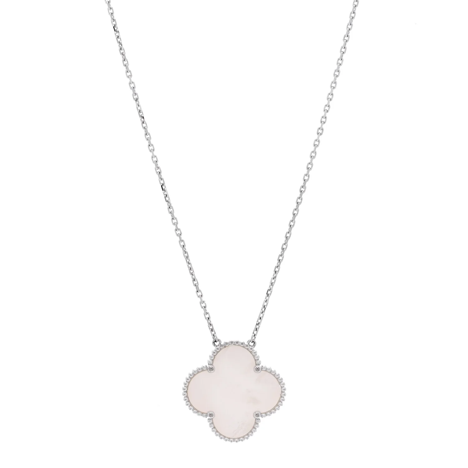 18K White Gold Mother of Pearl Magic Alhambra Pendant Necklace